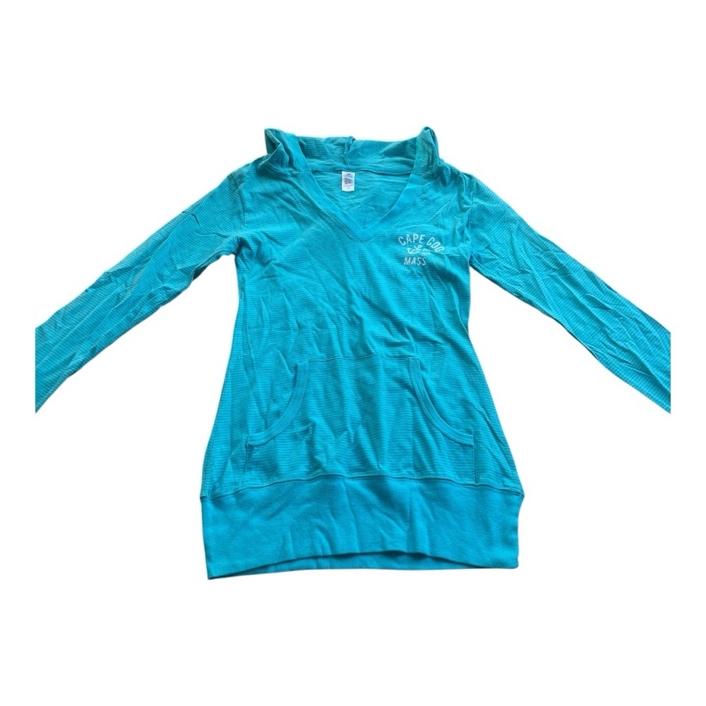 Cape Cod Aqua Blue V-Neck Hoodie Sweatshirt Women’s Small